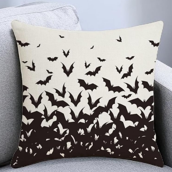 Set of 2 Black Bat Pillow Covers 18" Square Pillows Gothic Goth Bats Print New - Picture 6 of 9